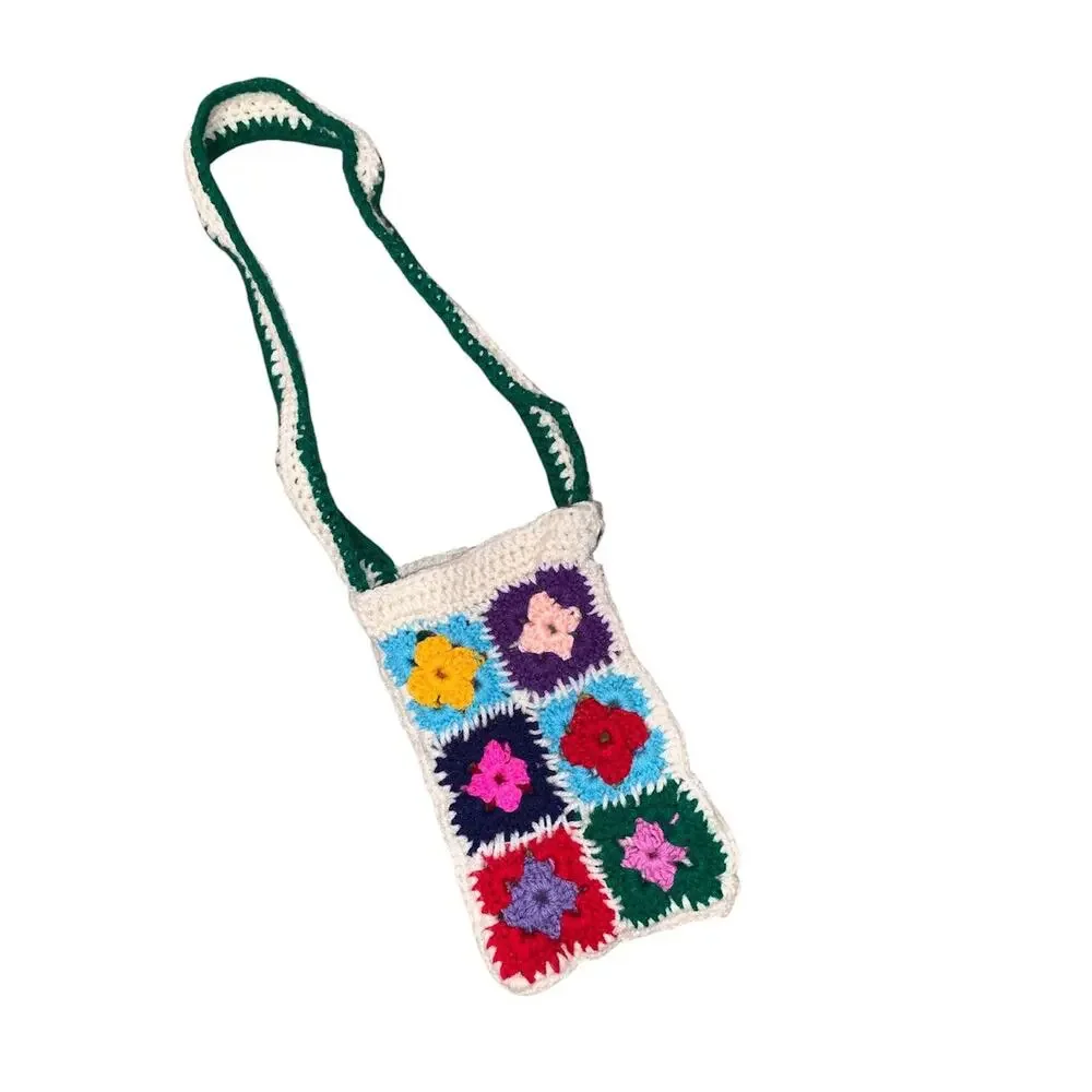 Handmade Crochet Granny Square Floral Mini Crossbody Shoulder Bag Boho